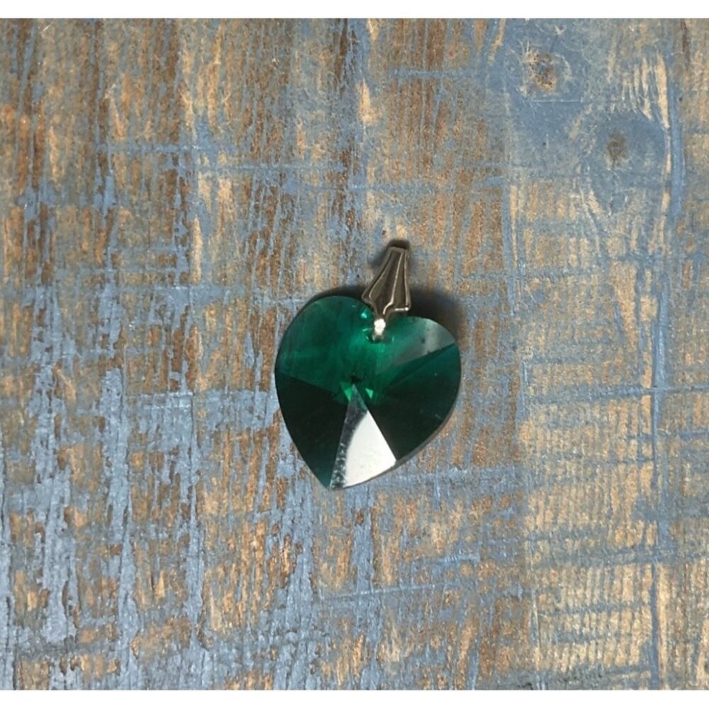 Heart-Shaped Green Crystal Pendant With Silver Bail